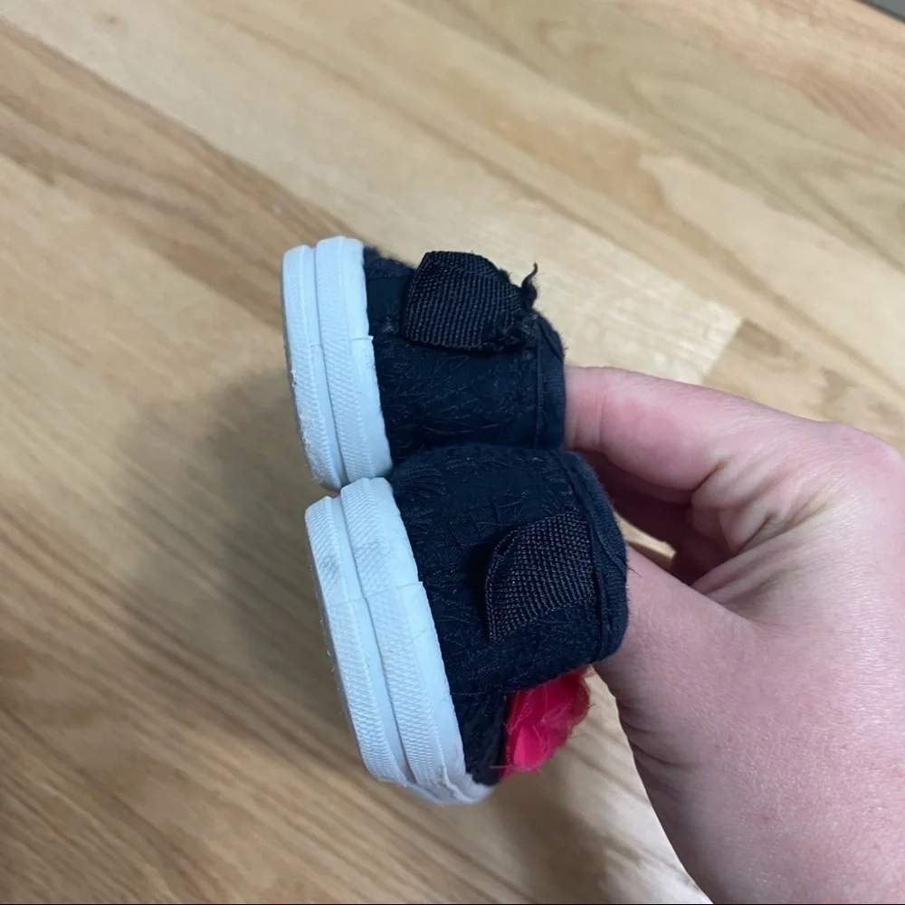 Black Mary Jane Sneakers W/ Pink Flower Sz 8 Toddler Shoe